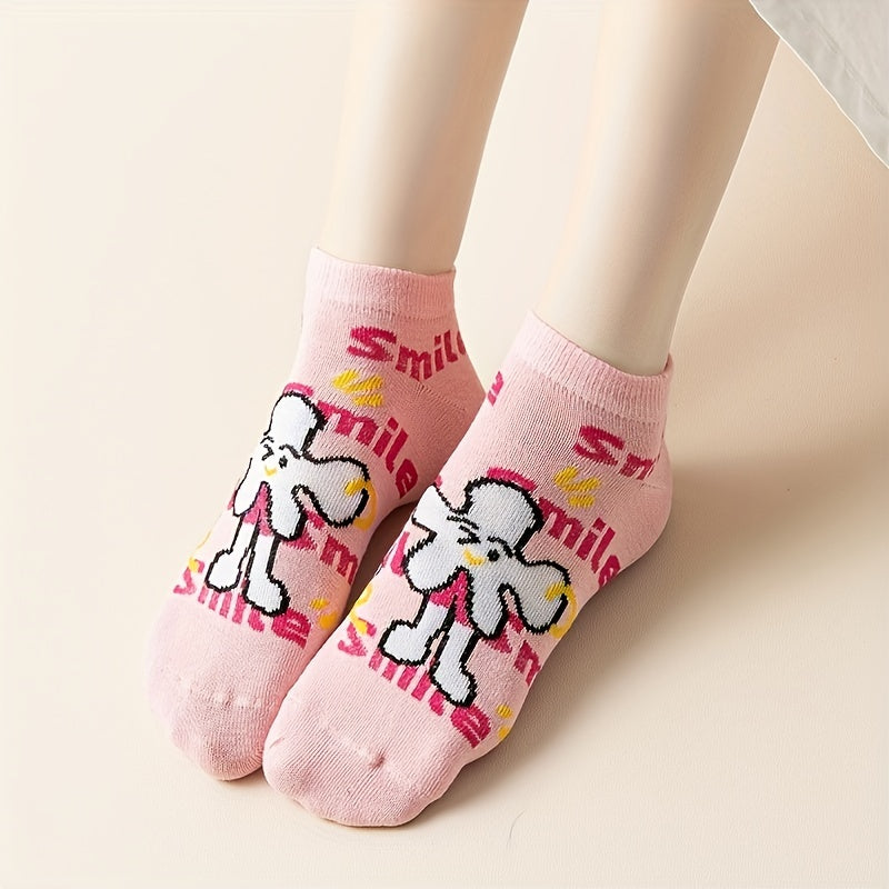 5 Pairs Floral Print Socks Comfy & Breathable Crew Socks Women's Stockings