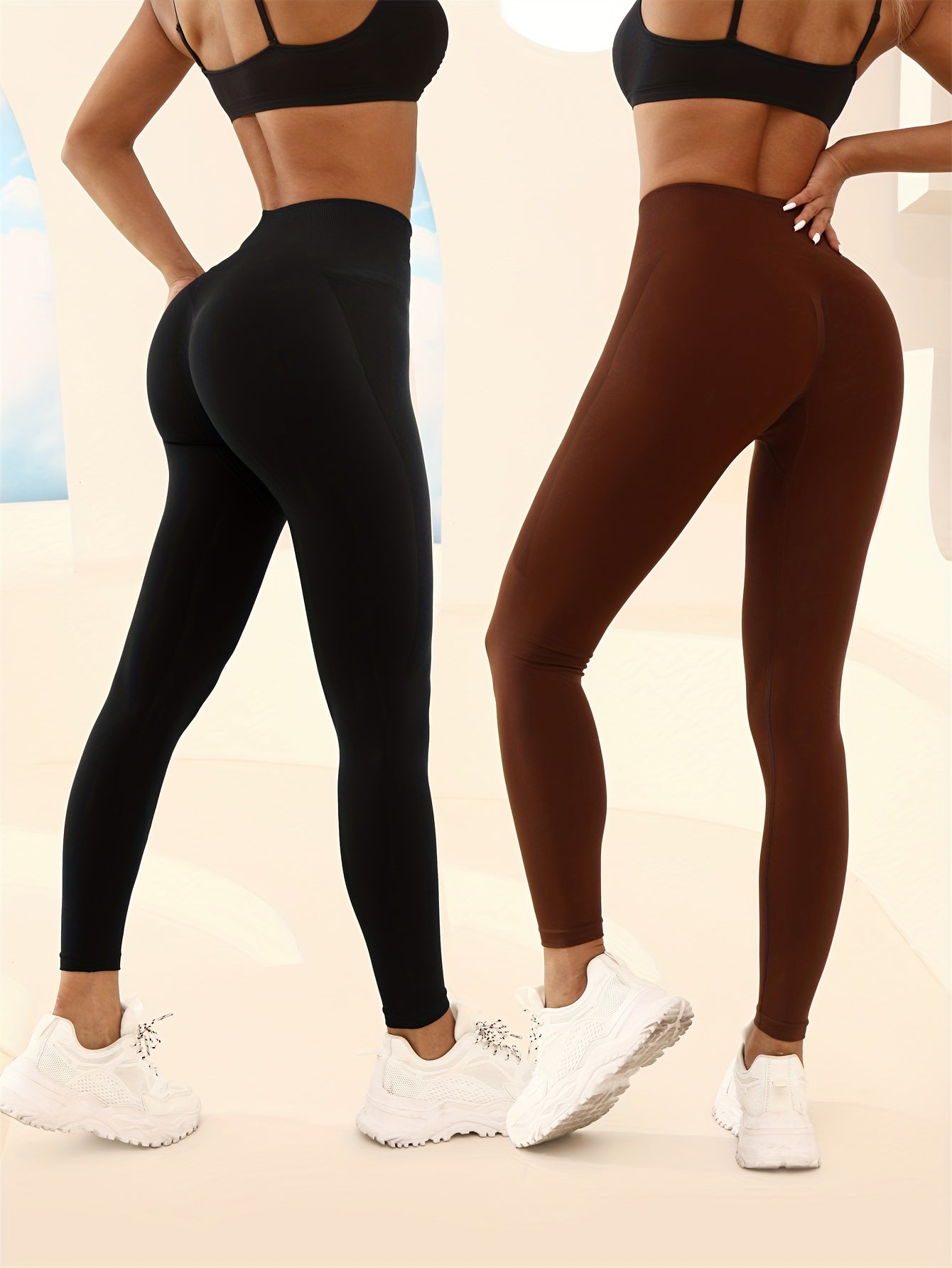 2pcs High Waisted Sports Leggings Soft Tummy Control Yoga Pants
