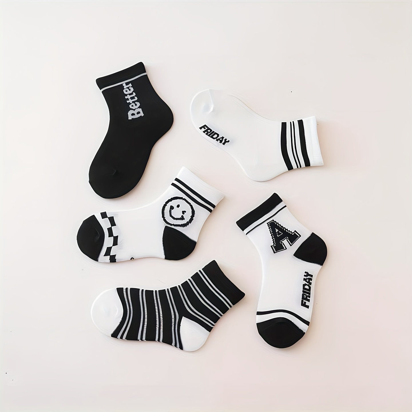 5 Pairs Kids Cartoon Printed Ankle Socks, Comfortable Skin-Friendly