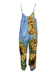 Floral Print Ruched Cami Jumpsuit Casual Sleeveless Wide Leg Jumpsuit