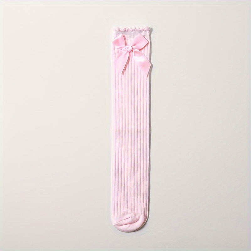 Girl's Bowknot Striped Knee High Socks Comfy Long Stockings