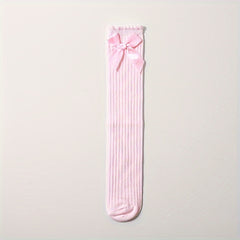 Girl's Bowknot Striped Knee High Socks Comfy Long Stockings
