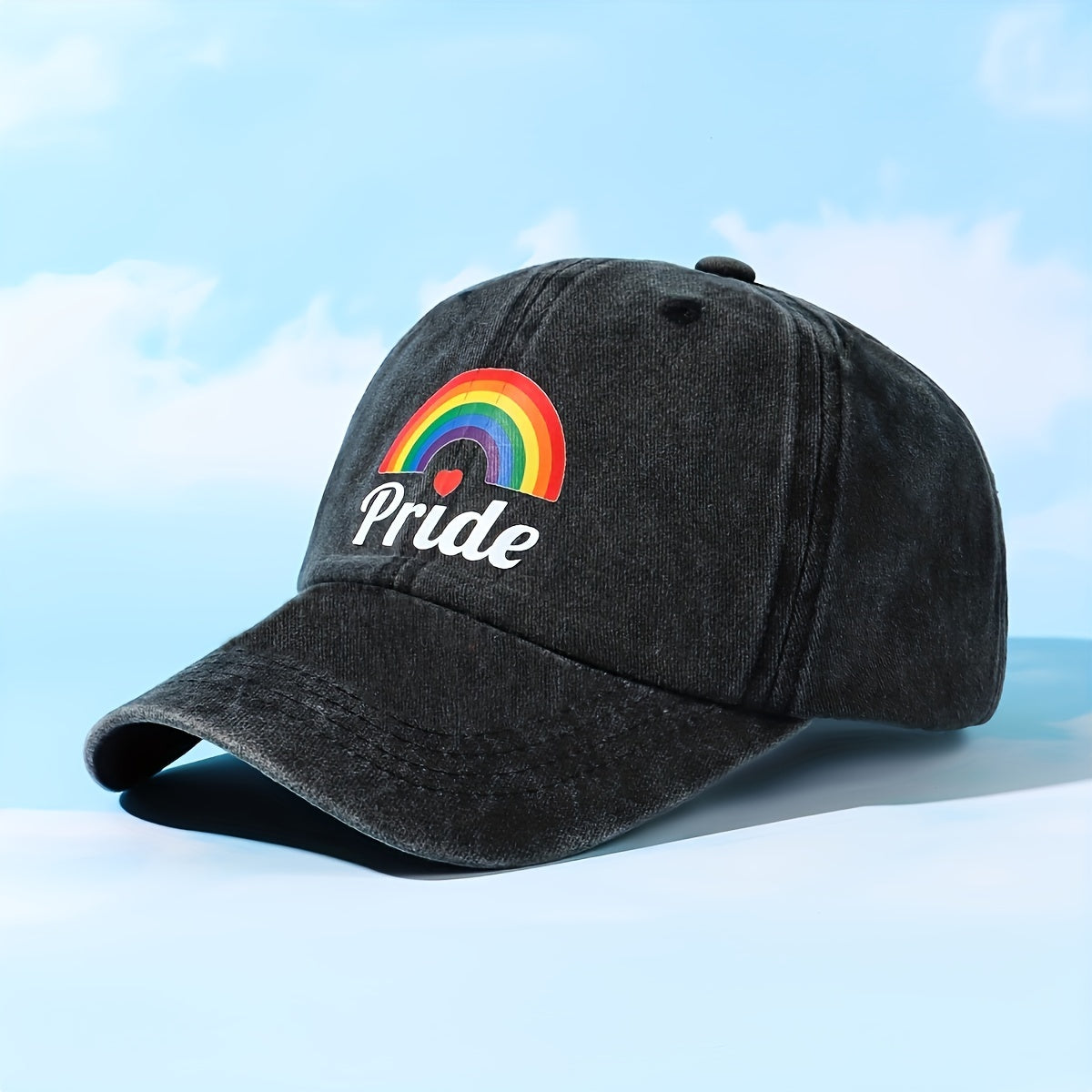 PRIDE Rainbow Print Baseball Cap Gray Washed Distressed Y2K Dad Hats Lightweight