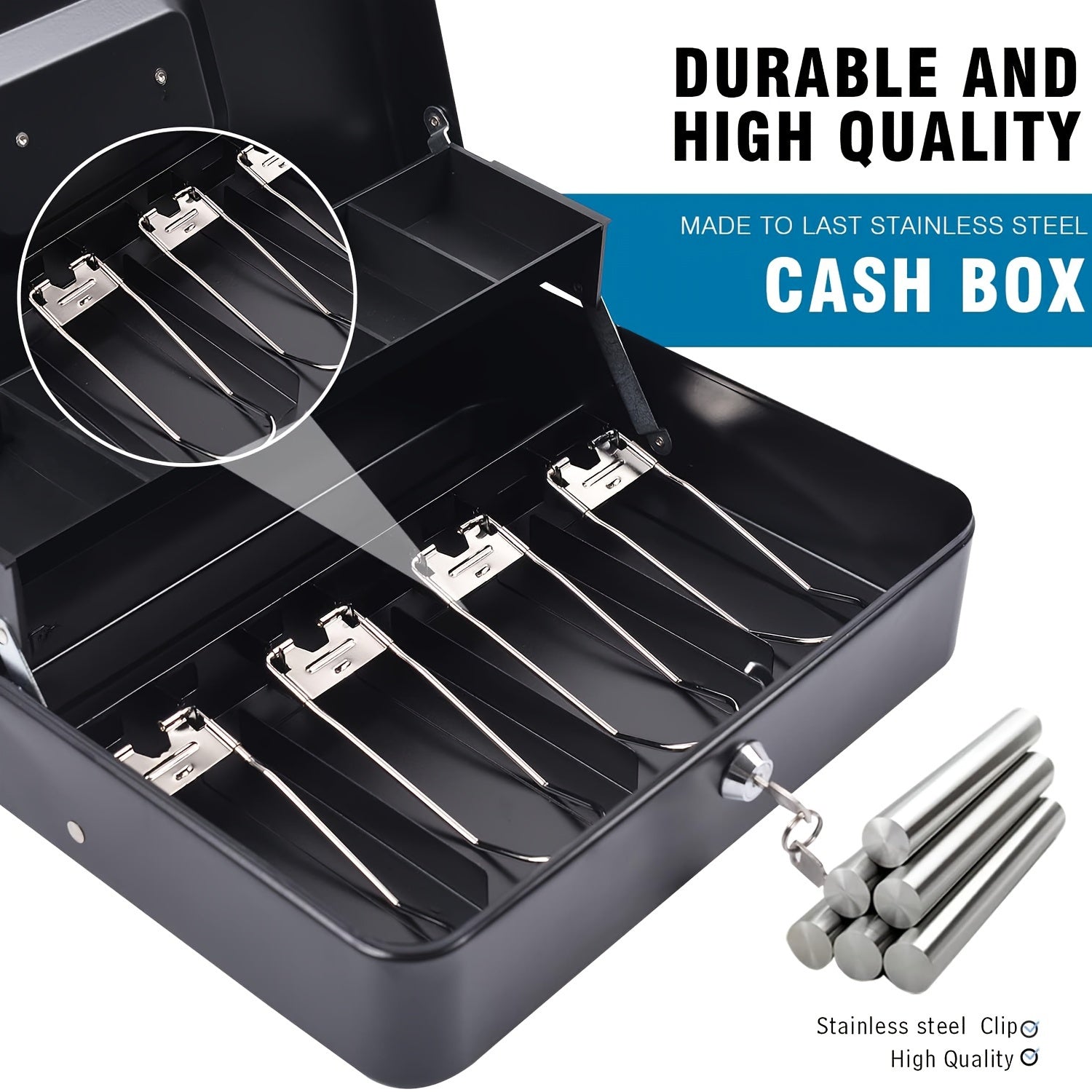 Portable Vault Cash Box with Money Tray and Lock Large Steel Money Box Pink
