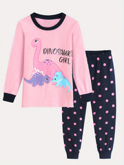 Girls Dinosaur Print Pajamas Set Long Sleeved Top & Trousers 2pcs Suit