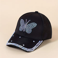 Butterfly Baseball Cap Rhinestone Adjustable Sports Hat