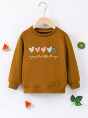 Colorful Hearts Graphic Girls Sweatshirt Casual Comfort Fit Kids Top