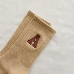 5 Pairs A Embroidery Socks Comfy Cotton Mid Tube Stockings