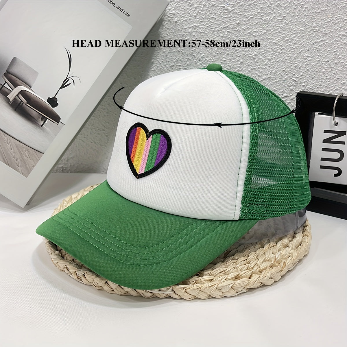 Striped Heart Embroidered Baseball Cap Trucker Hat Mesh Sun Hats Women