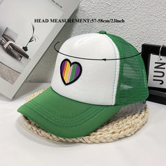 Striped Heart Embroidered Baseball Cap Trucker Hat Mesh Sun Hats Women