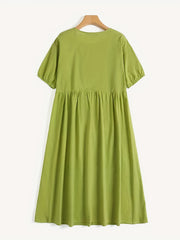 Solid Crew Neck Short Sleeve Dress for Women