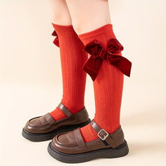 Winter Autumn Kids Knee High Christmas Socks Cotton Big Bow Soft Toddlers Prince