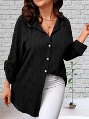 Button Up Roll Up Sleeve Blouse