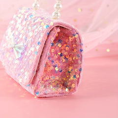 Kids Sequin Bow Crossbody Bag with Faux Pearl Decor