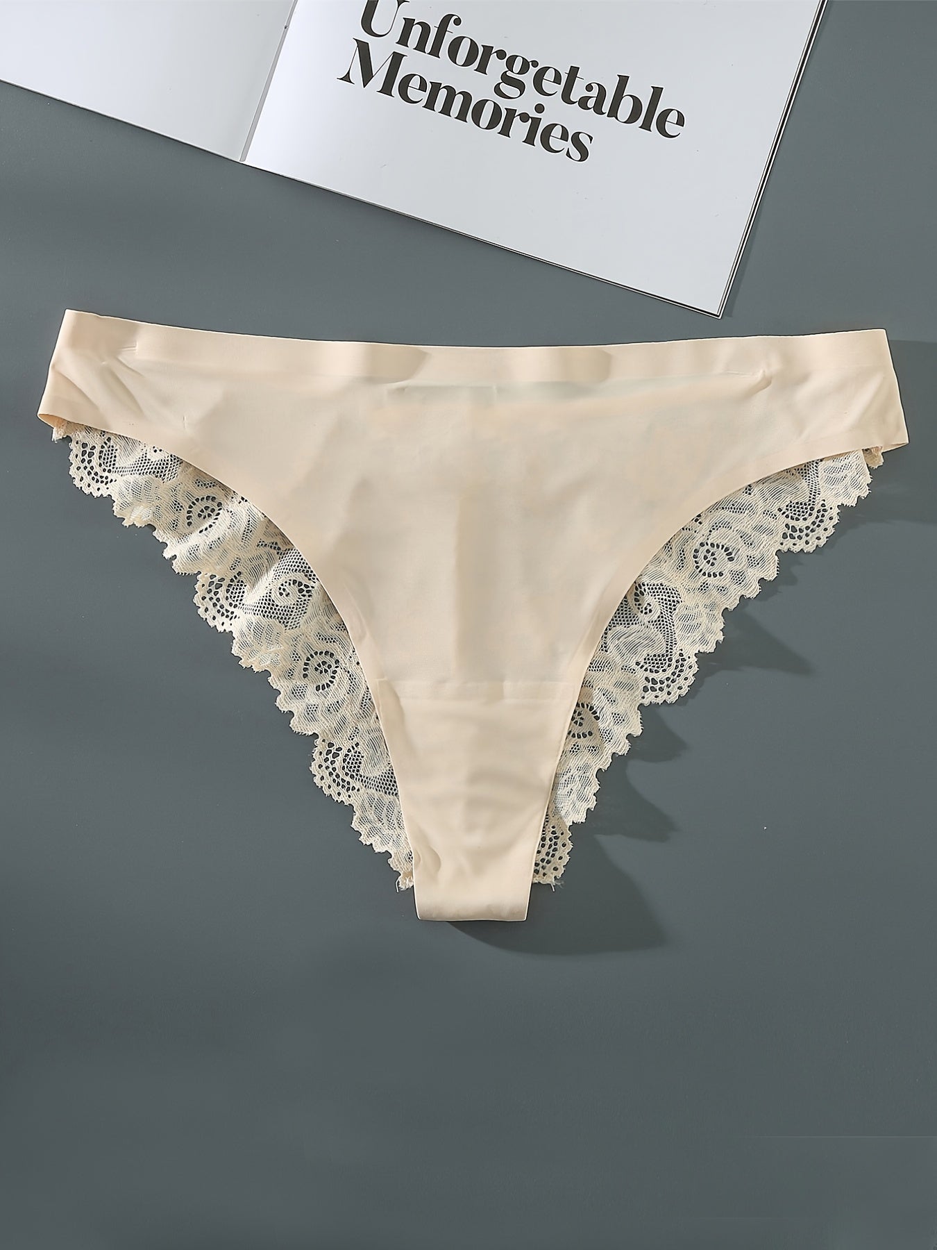 Solid Contrast Lace High Stretch Panties Plus Size