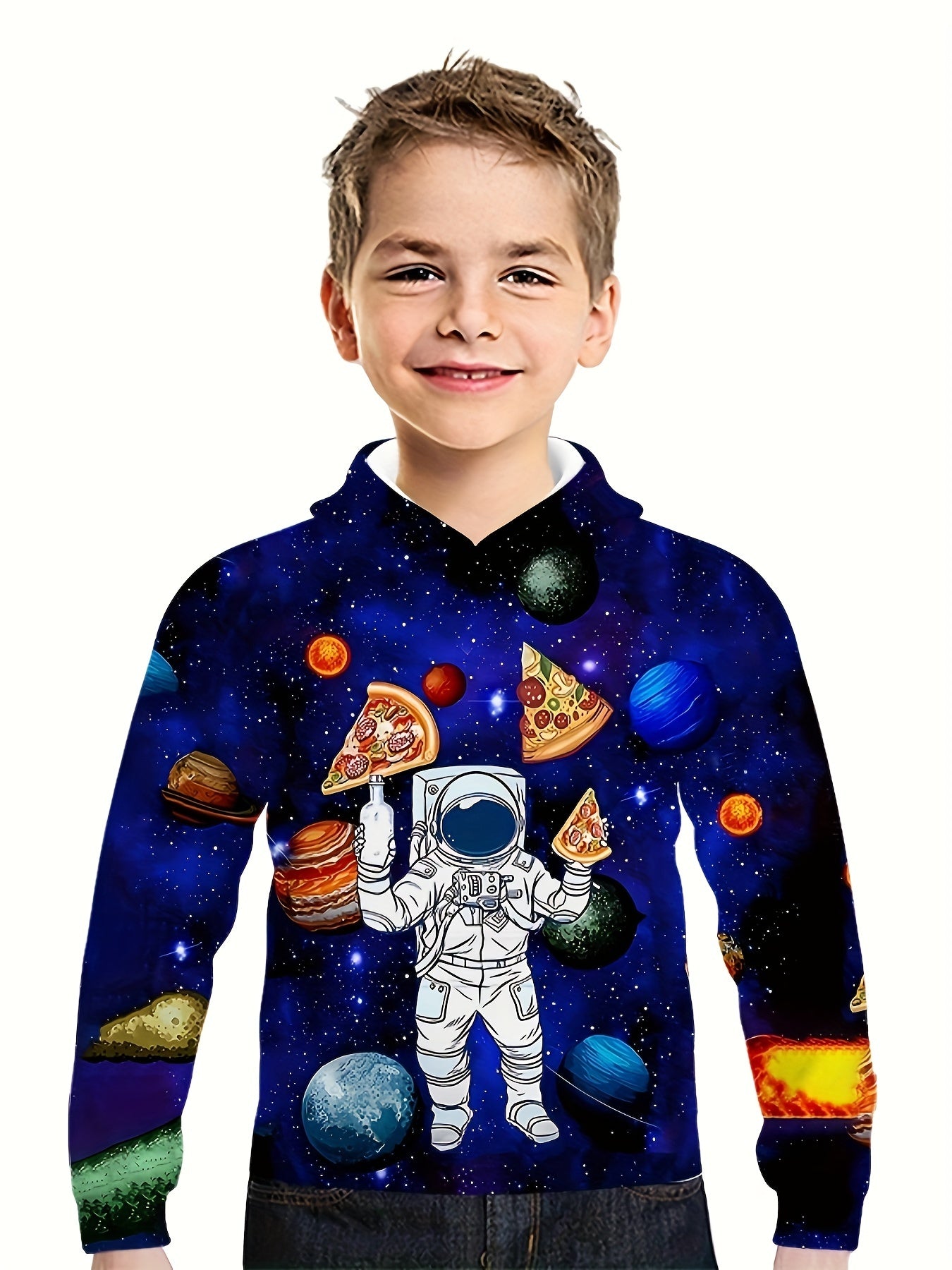 Kids Astronaut Planet Pizza 3D Print Hoodie Hip Hop Sports Casual Tops