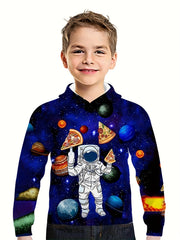 Kids Astronaut Planet Pizza 3D Print Hoodie Hip Hop Sports Casual Tops