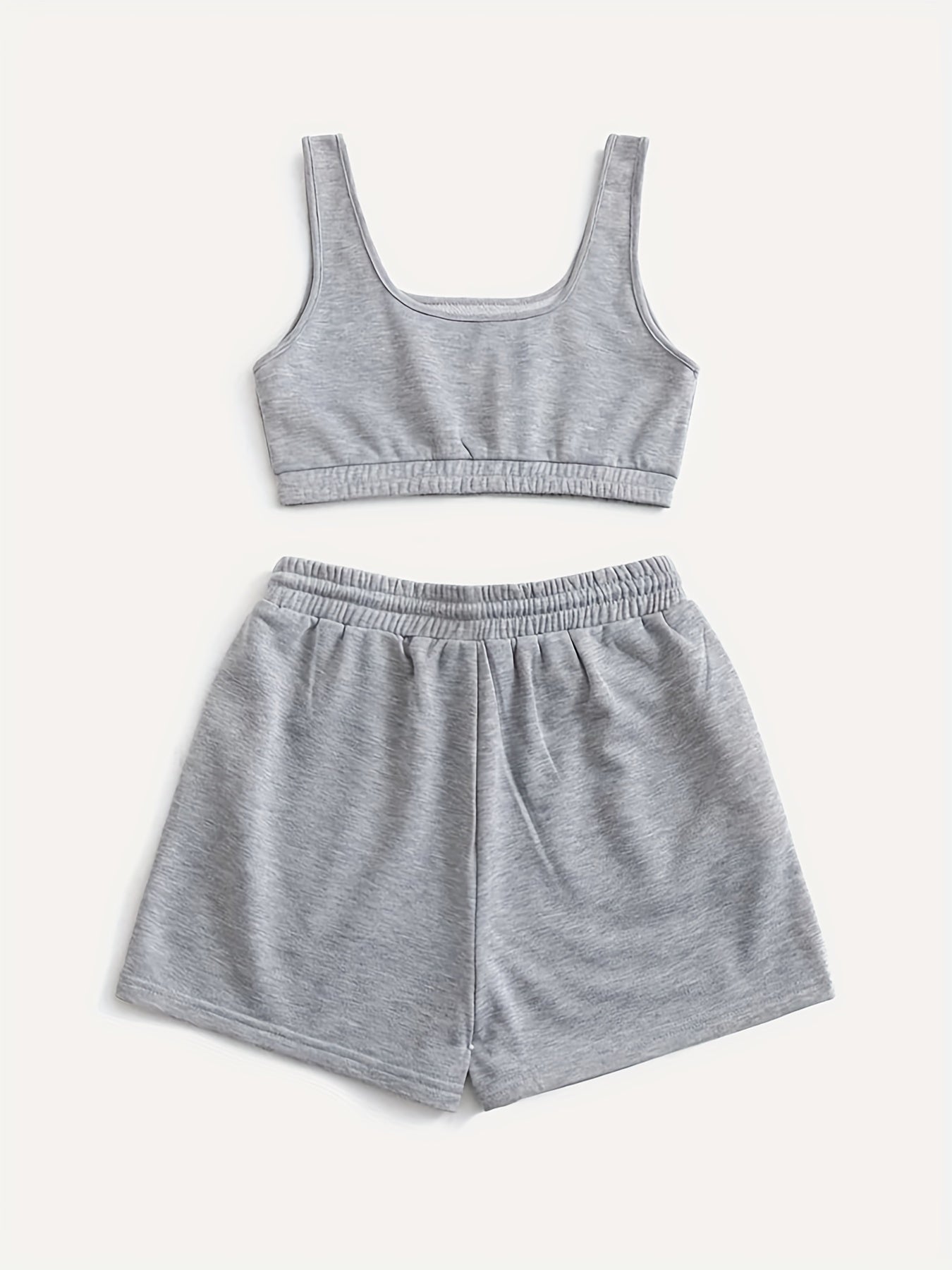 Casual Solid 2pc Set Crop Tank Top & Drawstring Shorts Outfit
