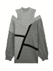 Women's Stripe Print High Neck Sweater