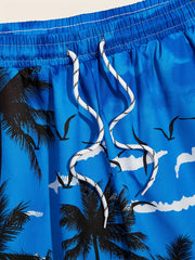 Quick Dry Drawstring Men's Swim Trunks Palm Trees Print Board Shorts