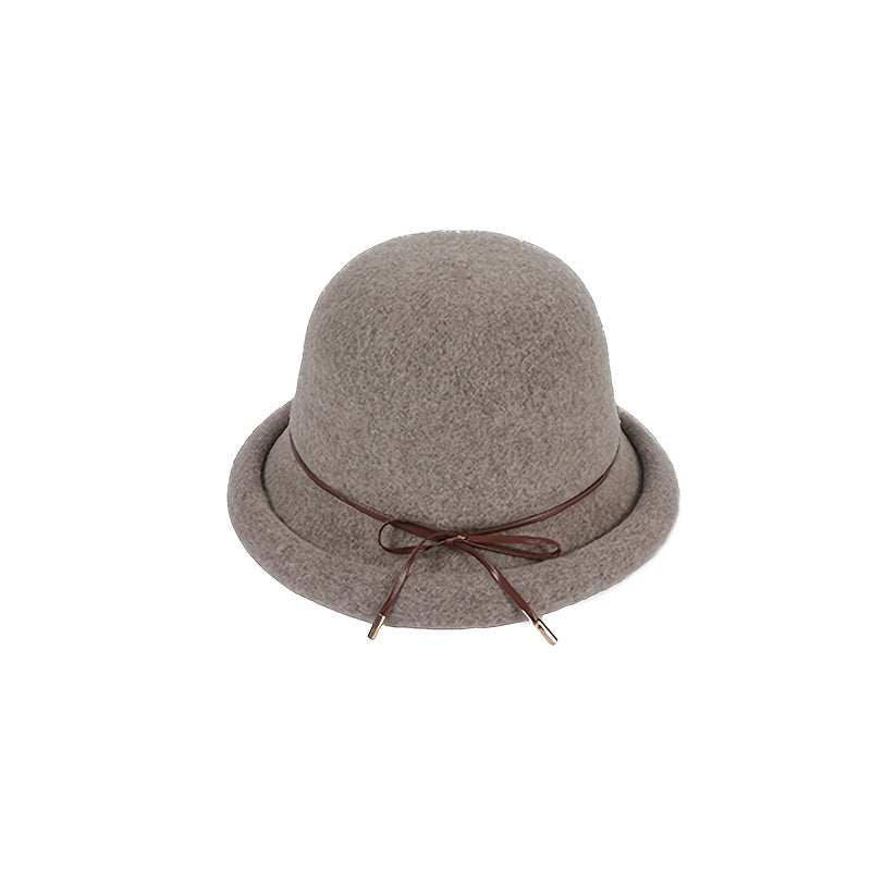 Women's Cloche Hat Thick Warm Fuzzy Bucket Hat with Bow Tie Decoration