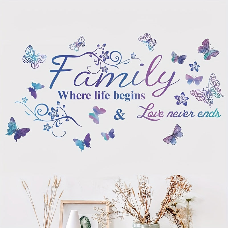 Purple Family Slogan Butterfly Wall Sticker Home Decoration PVC Self-adhesive