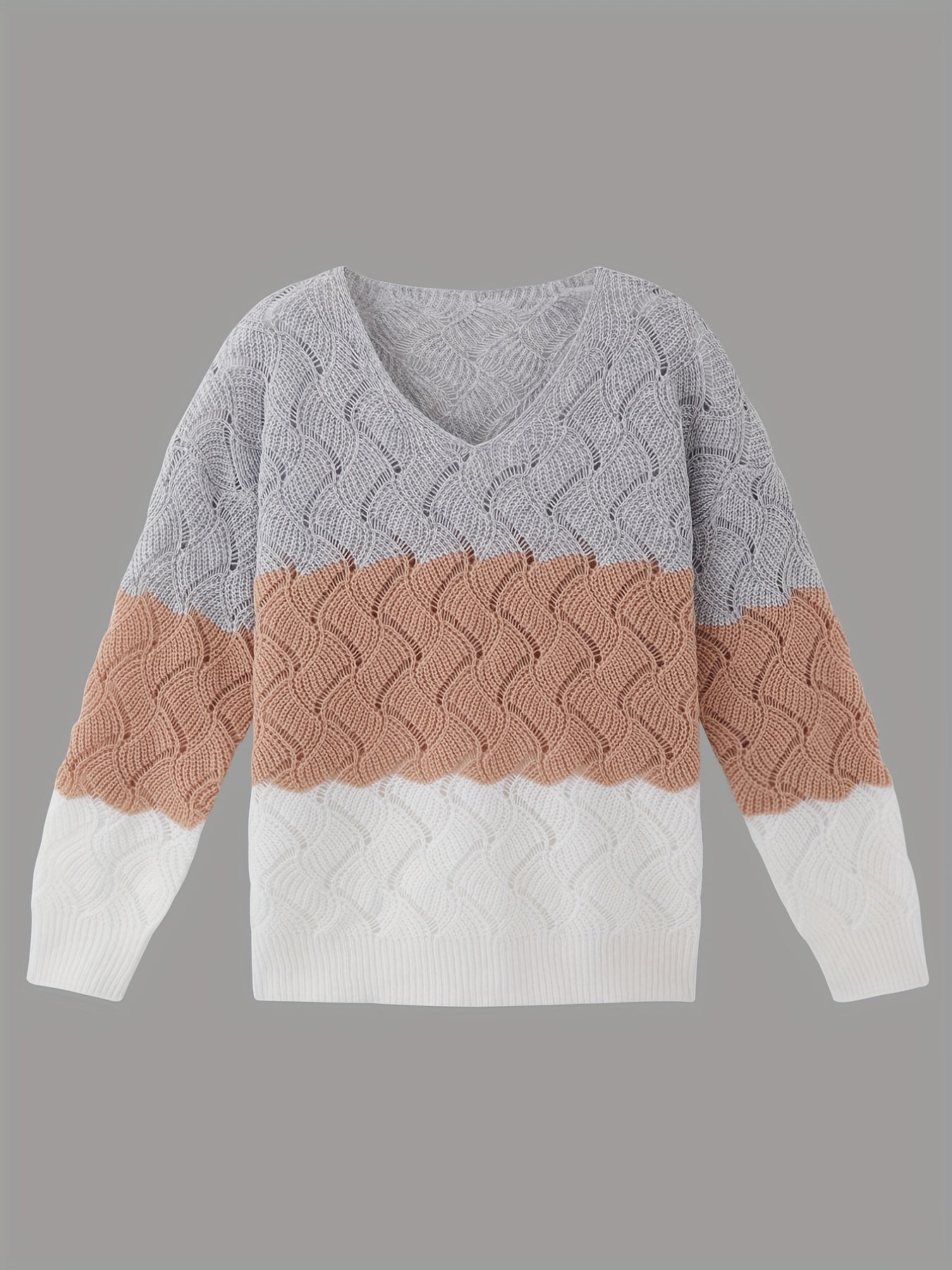 Colorblock V-Neck Sweater Long Sleeve Jumper