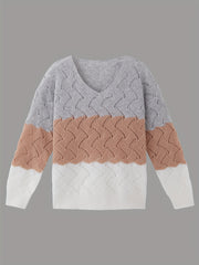 Colorblock V-Neck Sweater Long Sleeve Jumper