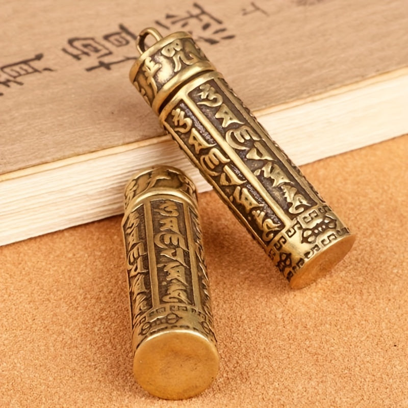 Brass Cylinder Pendant Keychain Retro Pill Box Medicine Container Key Chain