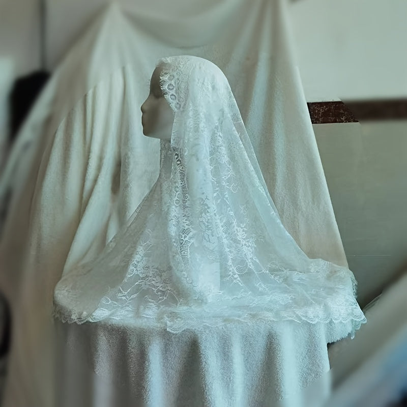 Bridal Veil Mid Length Lace Headscarf for Weddings Parties