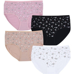 4 Pack Plus Size Panties Set Women's Plus Ditsy Floral Print Mid Waisted Skin