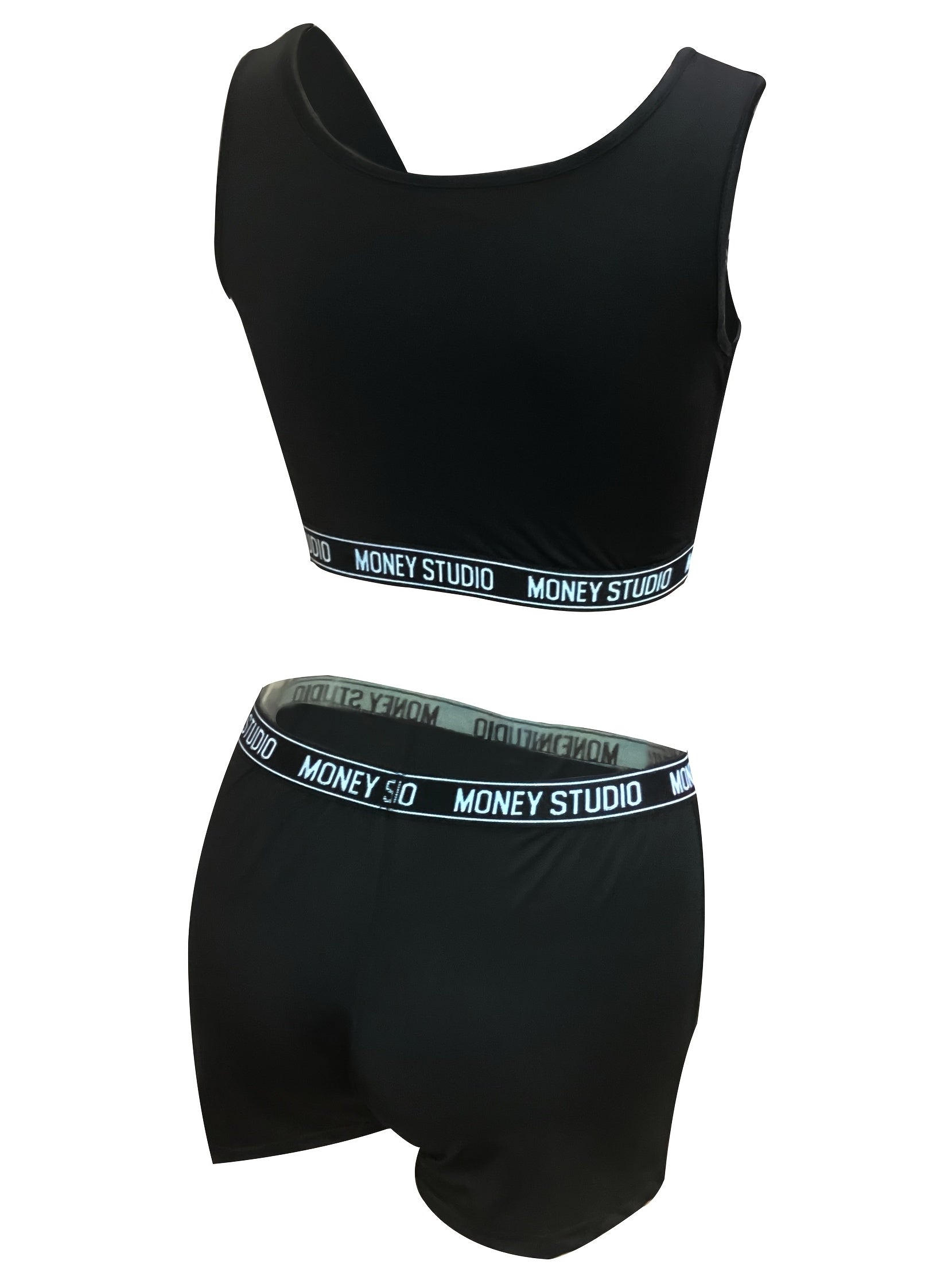 Letter Waistband Two-piece Set Sleeveless Crop Top & Shorts
