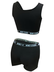 Letter Waistband Two-piece Set Sleeveless Crop Top & Shorts