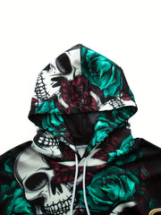 Skulls And Roses Print Hoodie For Men