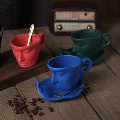 Unique Face Shaped Water Cup With Saucer Creative Coffee Cup Set