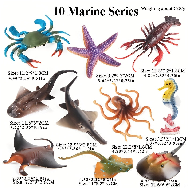 10pcs Ocean Marine Shark Starfish Octopus Crab Animals Sea Life Figurine Toy
