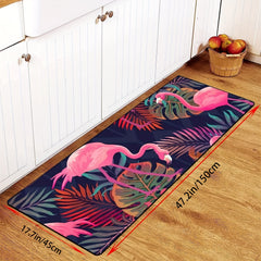 Pink Flamingo Leaf Print Floor Mat Indoor Bathroom Decor