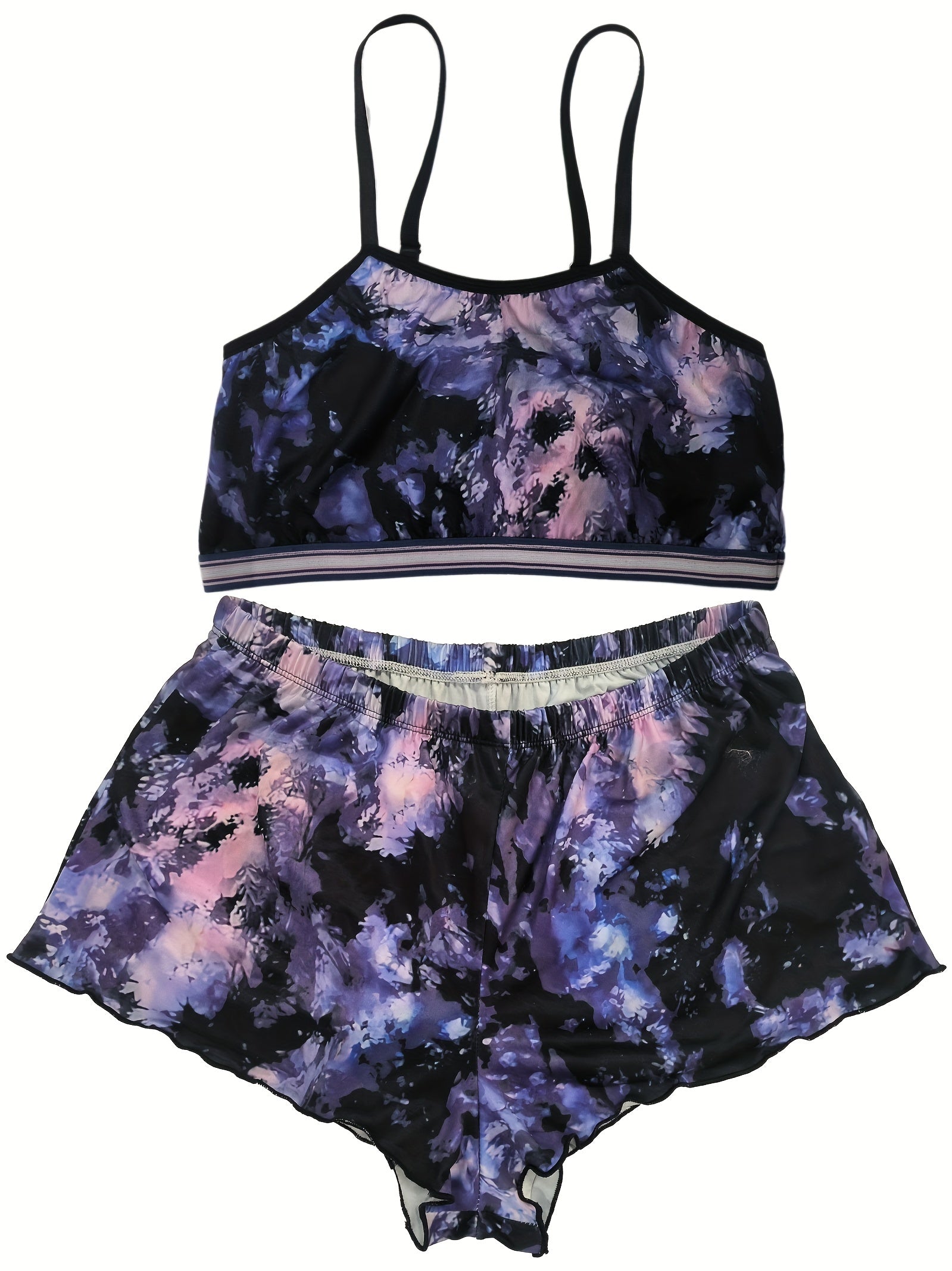 Floral Print Pajama Set Crew Neck Top & Shorts Women's Sleepwear