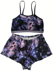 Floral Print Pajama Set Crew Neck Top & Shorts Women's Sleepwear