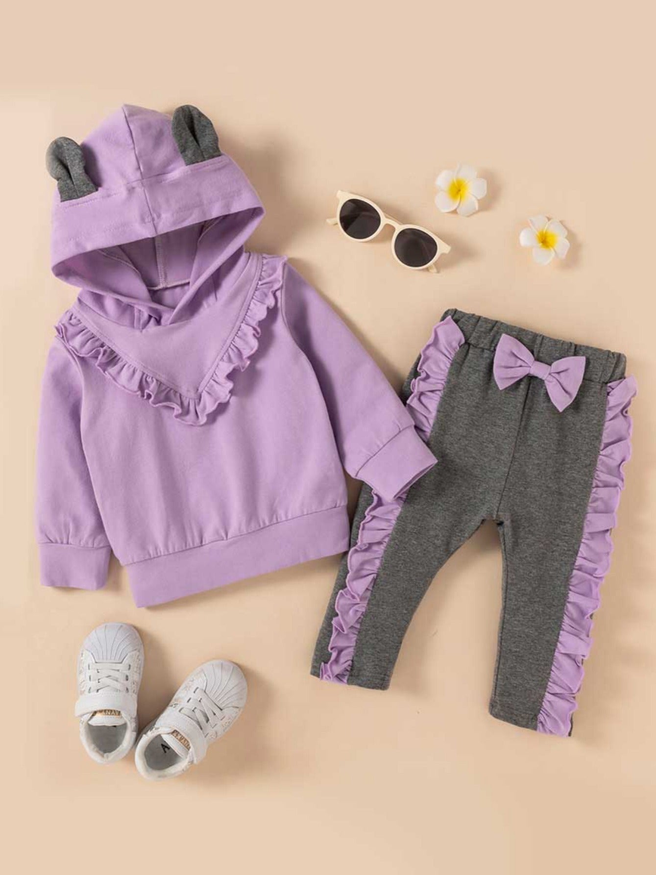 Girls Ruffled Pullover & Bow Trousers Set