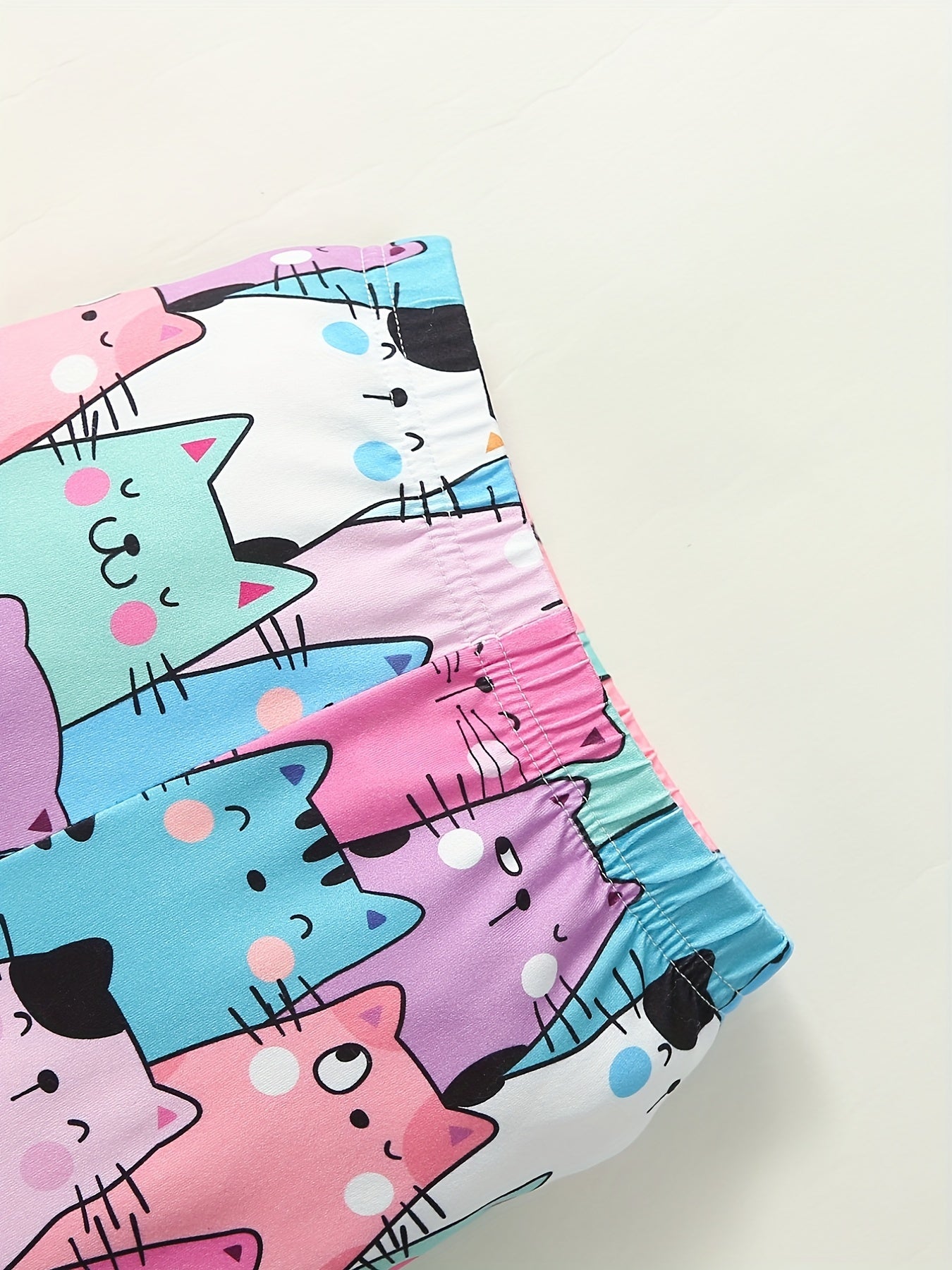 Girls' Kitty Print Comfy Casual Pants with Slight Stretch