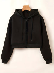 Solid Hooded Sweatshirt Fleece Casual Sports Hoodie Women's