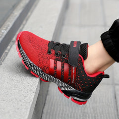 Boy's Red Outdoor Sports Shoes, Puncture Resistant Mesh Sneakers