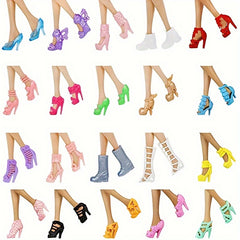 11.5 Inch Doll Shoe Collection - 10 Pairs of High Heel Boots, Sandals, and More