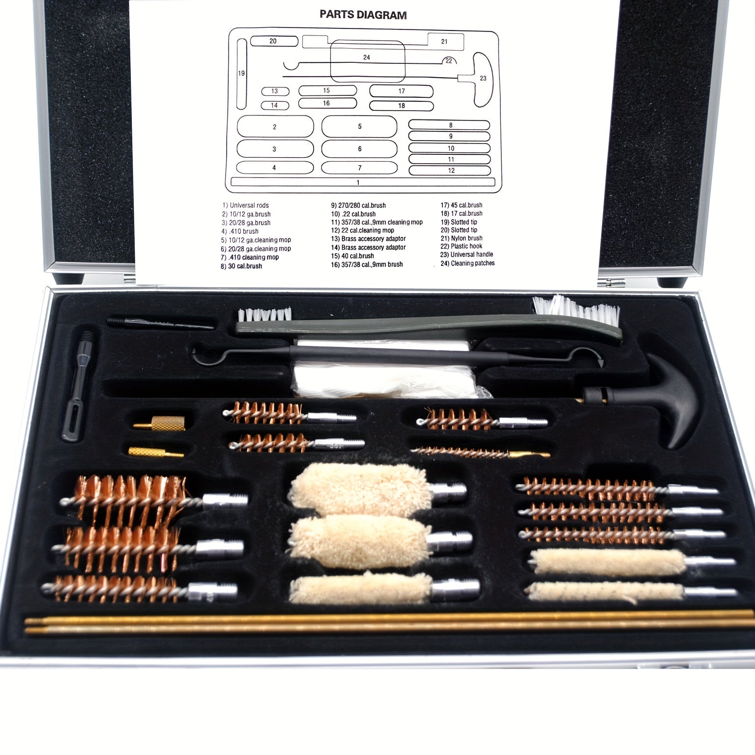 24pc Tactical Cleaning Kit Aluminum Box Solid Copper Rods Brushes Mops