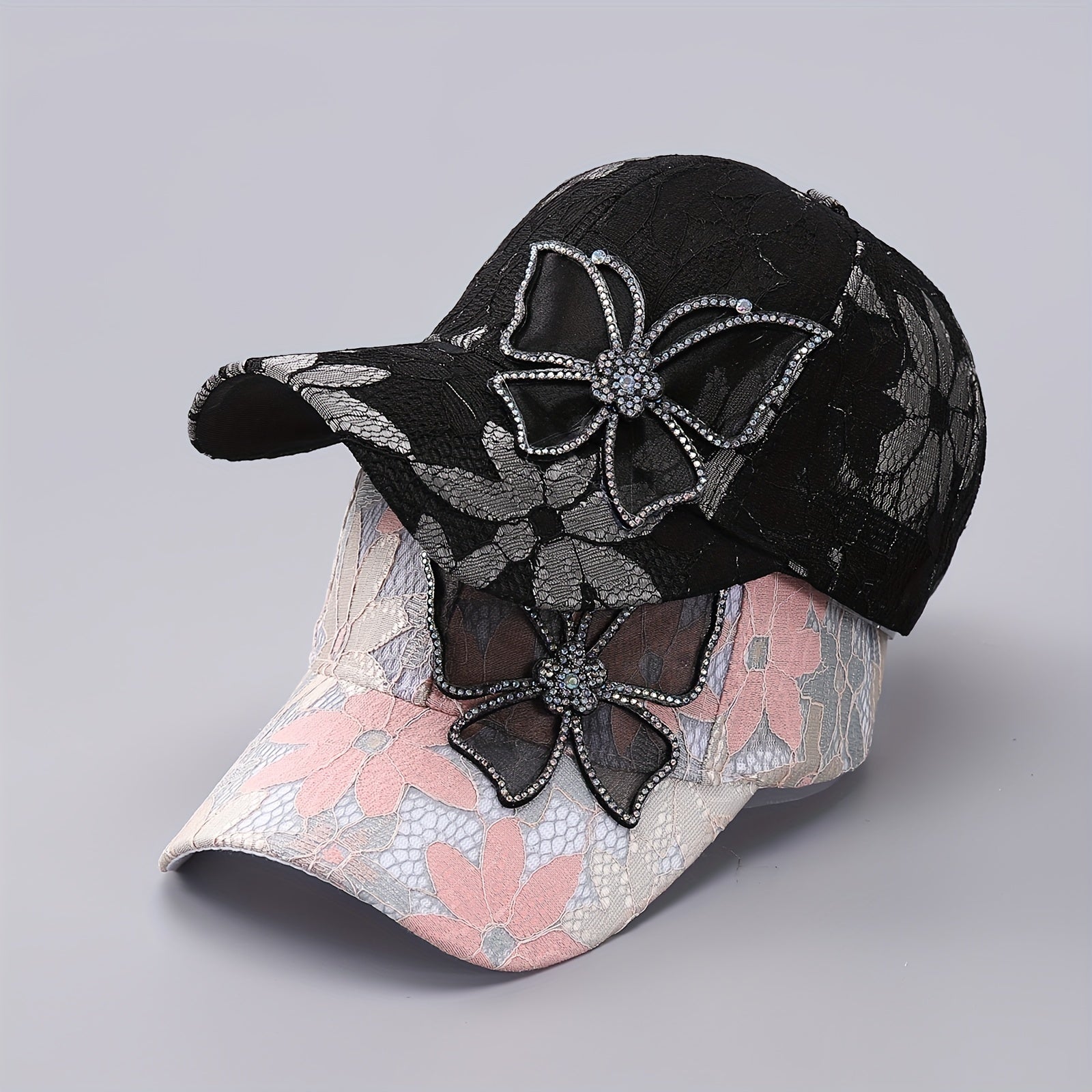 Flower Embroidery Baseball Cap Rhinestone Butterfly Patch Sunshade Dad Hat