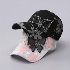 Flower Embroidery Baseball Cap Rhinestone Butterfly Patch Sunshade Dad Hat