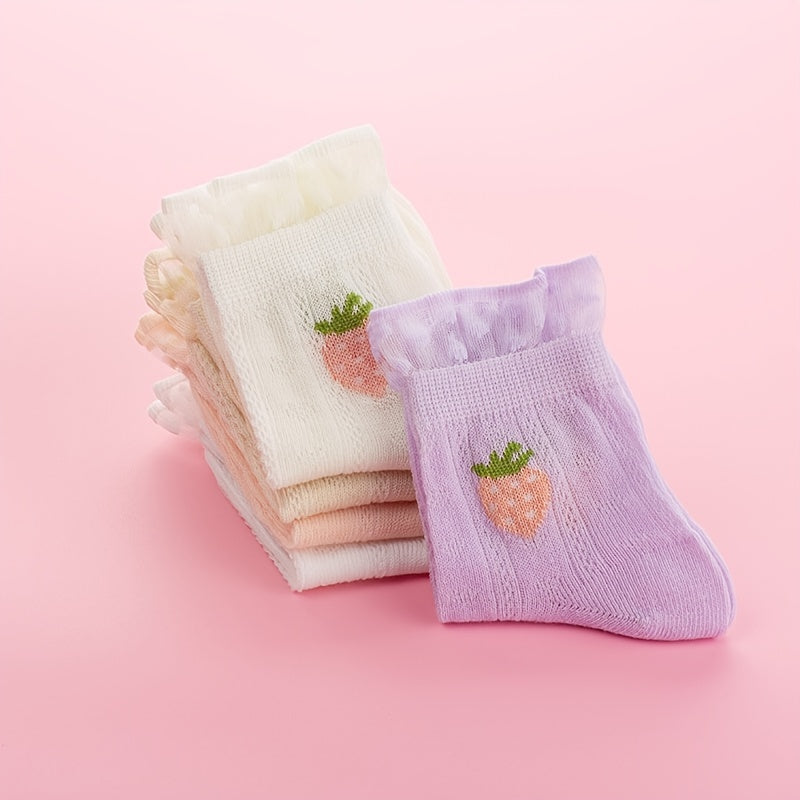 10 Pairs Girls Flower Strawberry Bow Crew Socks