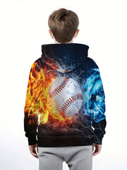 Boy's Baseball Print Hoodie Kid's Hooded Sweatshirt