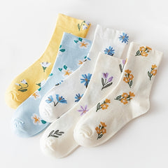 Paris Cotton Retro Floral Pattern Socks Mixed Mid Tube Socks Pack